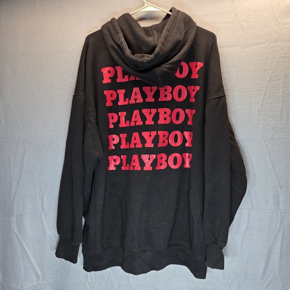 Playboy Misguided Size 12 Black & Red Oversize Pullover Hoodie Sweatshirt - Picture 1 of 6